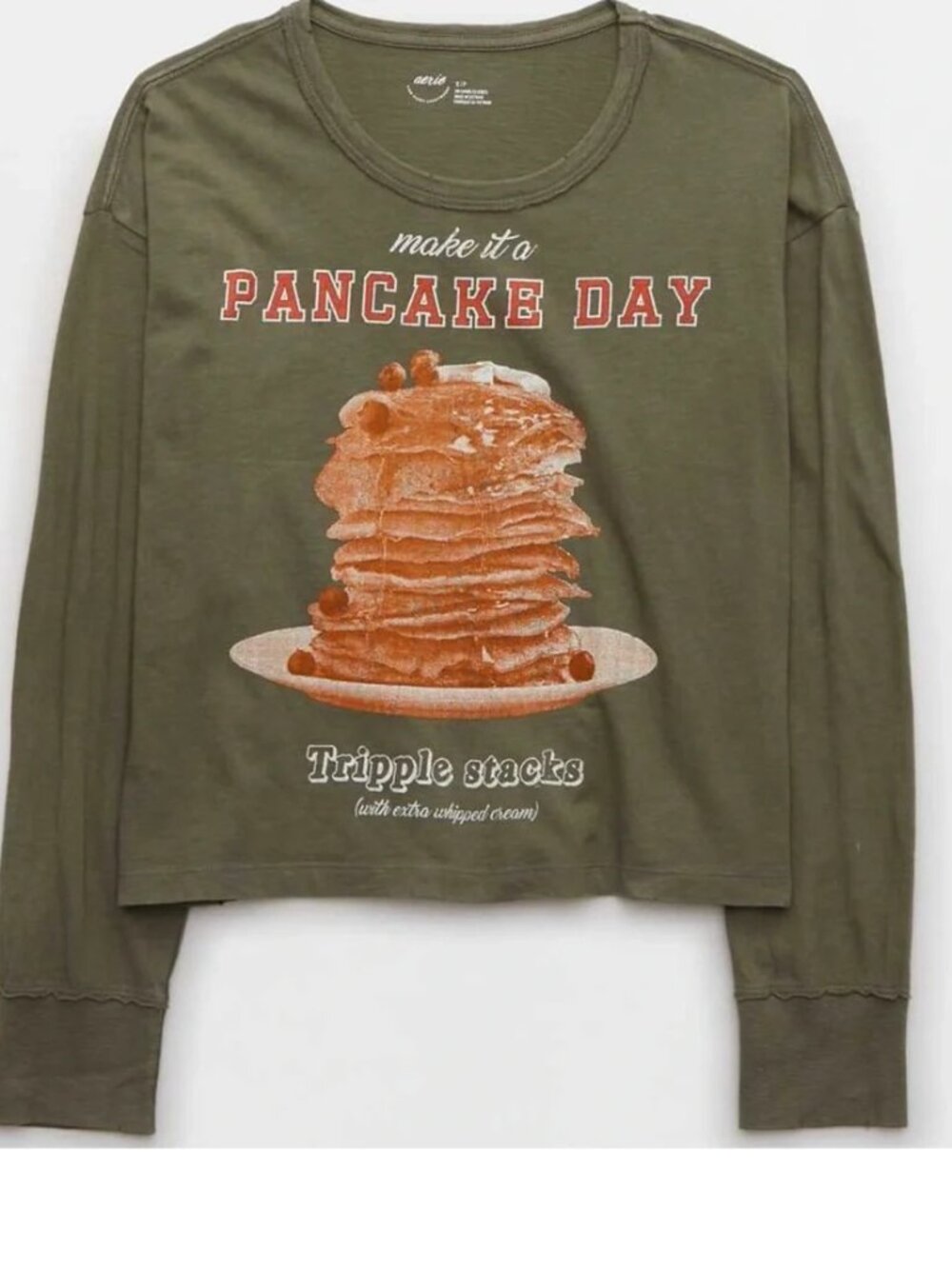 Aerie Long Sleeve Crop T shirt Pancake Day Darling! - Picture 2 of 4